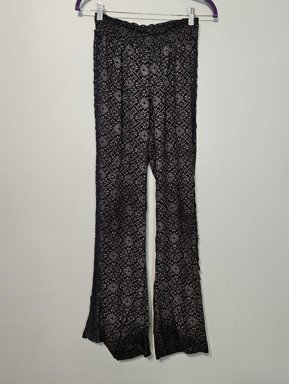 La Hearts Black Patterned Boot Cut Flare Pants